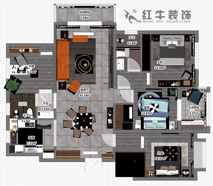 刘小勇_鸿雁名居20-1001-140㎡-现代风格_4室2厅2卫（新房装修）_定制家￥208000_全包20万00_03彩平图
